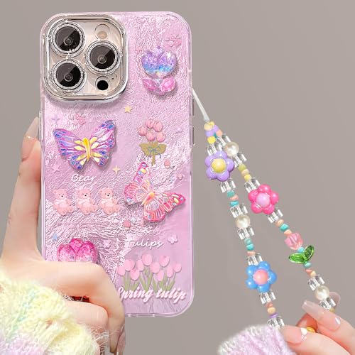 Coque papillon 3D iPhone 16 Pro Max souple anti-choc avec poignet