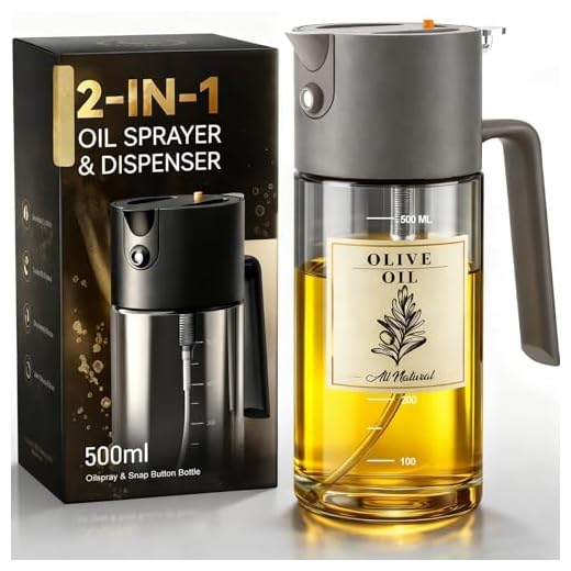 Costop Oil Sprayer for Cooking, 2025 Large Advanced Olive Oil Dispenser Bottle,500ml/17oz Glass Olive Oil Sprayer,2 in 1 Even Spray with Portion Control for Kitchen, Air Fryer, Salad, BBQ - Gray