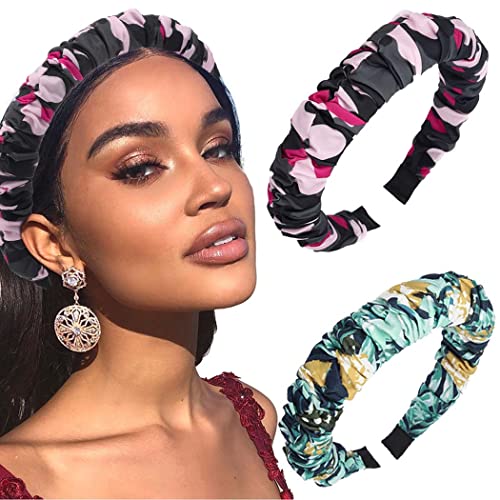 Sinalty Boho Wide Headbands Printed African Hairbands Turban Head Bands Summer Beach Hair Hoop for Women Pack of 2 (Charm)