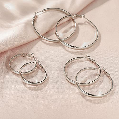 Large Silver Hoop Earrings For Women Thin 925 Sterling Silver Hoop Earrins For Women Lightweight Big Silver Hoop Earrings For Women Hypoallergenic Real Silver Hoop Earrings 30/40/50/70Mm Nevege #TOP5