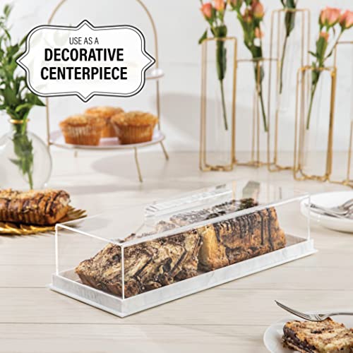 Gold Valley Rectangular Cake Tray, Cake Plate Dish With Lucite Display Cover Lid, Dessert Holder Tray, Cake Stand, Grey Marble Rectangle Cake Platter With Lucite Cover, Pastry Base #TOP1