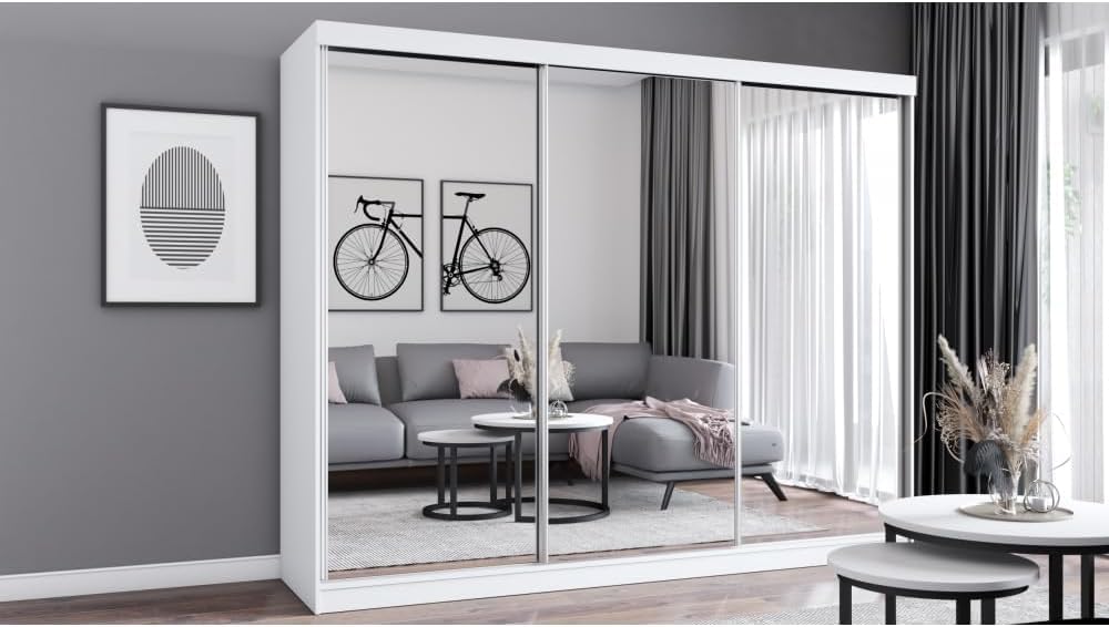Fabryka Mebli Idźczak Kleiderschrank mit Spiegel - Schwebetürenschrank - Schlafzimmerschrank - 64 x 250 x 215 cm - Wohnzimmerschrank - Garderobenschrank, Schrank mit Zwei Türen, modern - Imoebel24