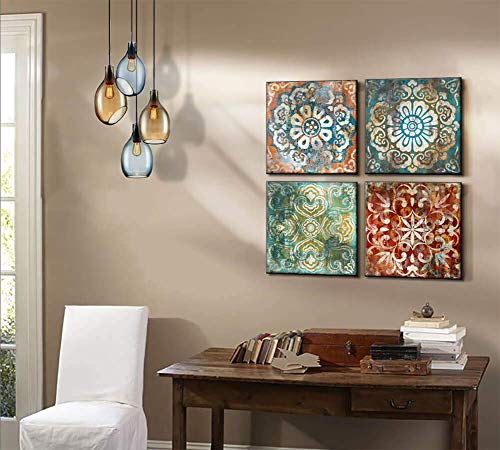 Mofutinpo Wall Art Vintage Flowers Pattern Canvas Prints Pictures For Bedroom Wall Decor 14X14 Inches 4 Pieces Artwork Ready To Hang For Home Bathroom Kitchen Office Decoration #TOP7