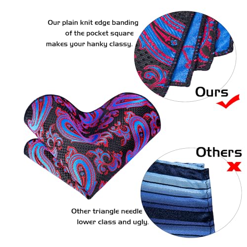 Image of 5PCS Mens Silk Tie, Pocket Square, Cufflinks, Drilled Tie Ring and Lapel Pin Set for Wedding Groom Party