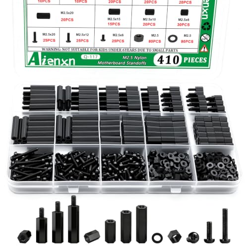 Image of 410PCS M2.5 Nylon Motherboard Standoffs Kit, Male Female Hex Spacer Standoff Screws Nuts Suitable for Circuit Board, PCB Board etc