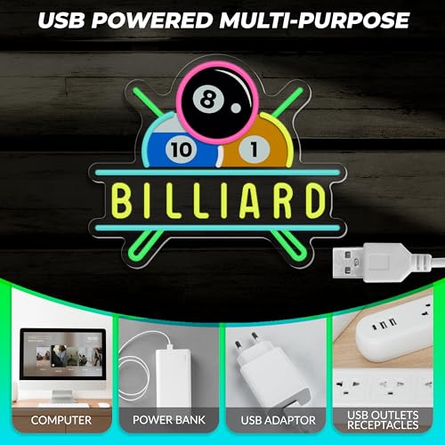 Image of Billiards Neon Sign for Wall Decor Dimmable Billiards Neon Lights for Game Room Party Pub Bar Billiard Club Bedroom Man Cave Decor Billiards Lovers Gift