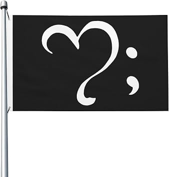 Heart Semicolon Suicide Prevention Awareness Flag 3x5 Ft Double Sided Outdoor, Garden Yard Decoration Banner with Brass Grommets, for Home, Porch, Wall
