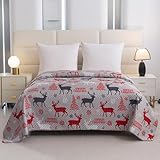 FEBE Tagesdecke Weihnachts Merry Christmas Bettüberwurf 220x200 cm Überwurfdecke Sofadecke Sofaüberwurf Flauschig Mikrofaser Zimmer Deko