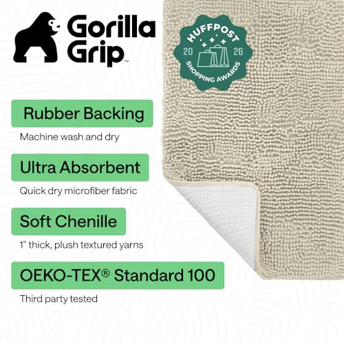 Image of GORILLA GRIP Bath Rug Mat 30x20, Thick Absorbent Chenille, Quick Dry Microfiber Mats, Rubber Backing Washable Shower Floor Rugs, Bathmat Runner, US Designed Bathroom Home Decor Accessories Dusty Cloud
