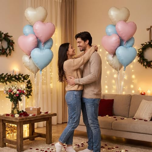 Image of 12 Pcs Colorful Heart Balloons,18 Inch Heart Foil Balloons Love Balloon Valentine Balloon for Birthday Party Wedding Engagement Party Baby Shower Valentine Day Decorations