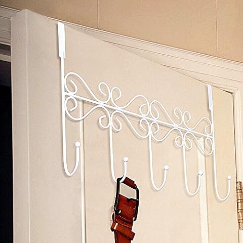 HapiLeap Over Door Hooks 5 Hooks Coat Clothes Storage Rack Wall Hanger (5 Hook (White)) Cover