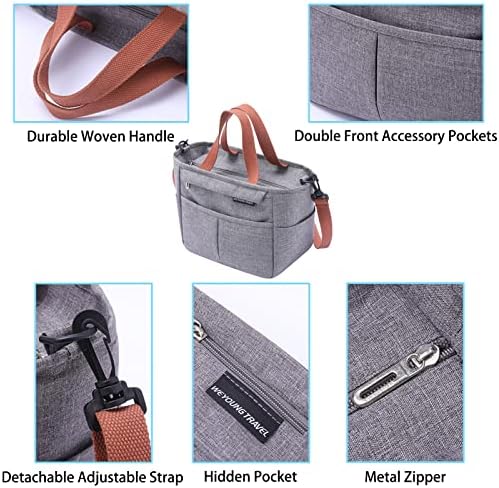 Vaupan Large Insulated Lunch Bag for Women Men, Reusable Lunch Box for School Office Work Picnic Beach, Leakproof Cooler Lunch Tote Bag with Bottle Holder Adjustable Shoulder Strap for Adult (Grey)