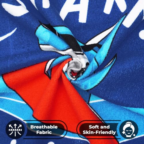 Image of Kids Poncho Towel 300GSM 120x60 CM, Shark Surf, Ocean Blue