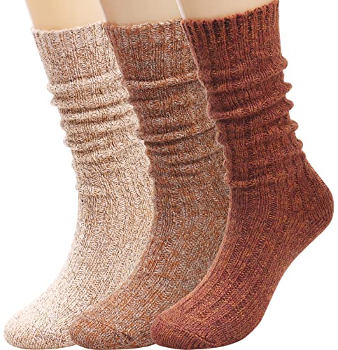 TINTAO 3 Pairs Women Winter Wool Cable Knit Crew Knee High Boot Socks,Size 5-11#W919 (Polyester Blend, Color A10)