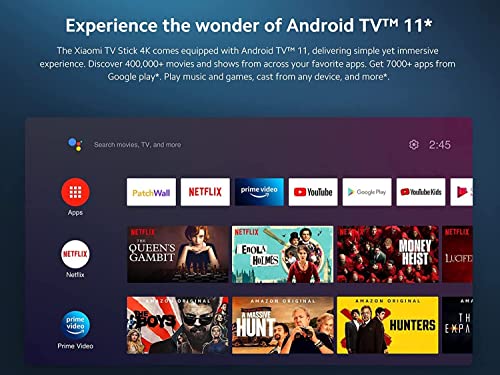 Xiaomi Mi Tv Stick 4K Ultra Hd Streaming Device, Android Tv 11 With Google Assistant Voice Remote Control Streaming Media Player, Chromecast Built-In, 2Gb 8Gb Hdr/Av1/2.4G/5G Wifi/Bt 5.2, 2022 Latest #TOP3