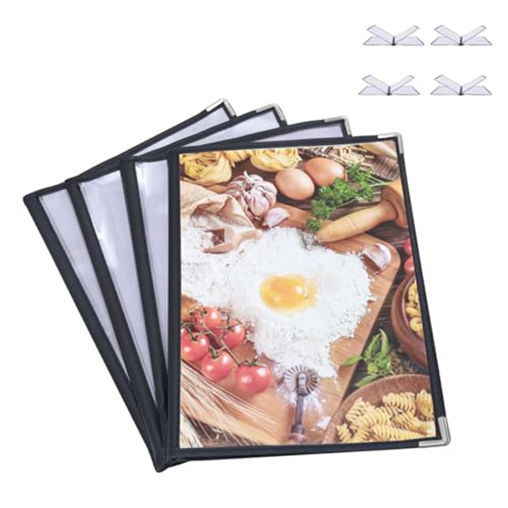 4 Couvertures de Menu Pièces, Couvertures de Menu 8,5 X 11 Pouces, Support de Menu 4 Pages 8 Vues, Couvertures de Menu de Restaurant pour Papier de Format A4, Livre de Menus Installation Fac