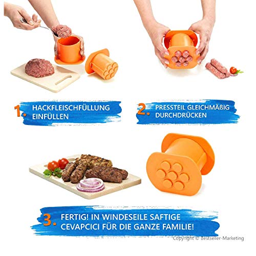 image for Guppy One Press Cevapcici Sausage Maker Stuffer, 7 Sausages at Once Pr