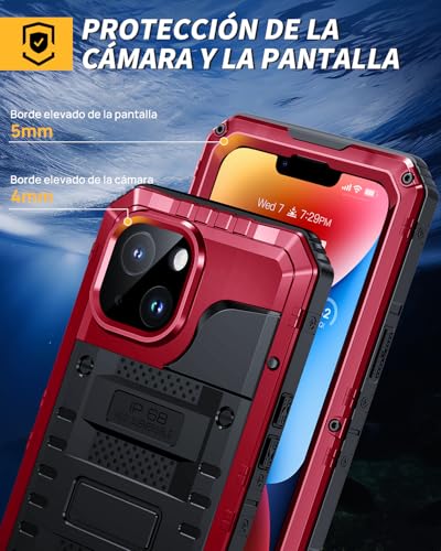 Funda Impermeable iPhone 14 Lanhiem Carcasa Metal Roja 360 6
