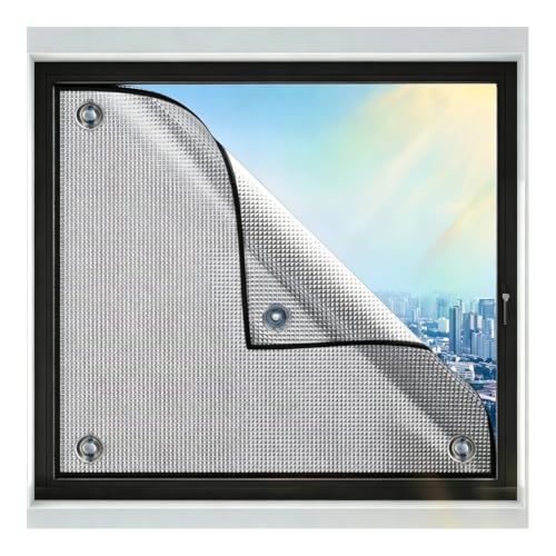 Película para Ventanas Reflectante de Protección UV, Lámina Barrera Térmica de Aluminio de 9 mm, Panel Privacidad Opaca Total con Ventosas para Cristales Alquiler Dormitorio(70 x 100cm)