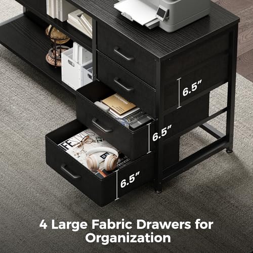 Image of AODK 69 inch L Shaped Computer Desk with 4 Drawers, LED Lights, Black