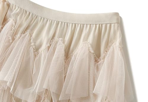 CNSTORE Saia feminina de tule longa plissada em camadas, saia tutu em camadas, cintura alta, saia ma
