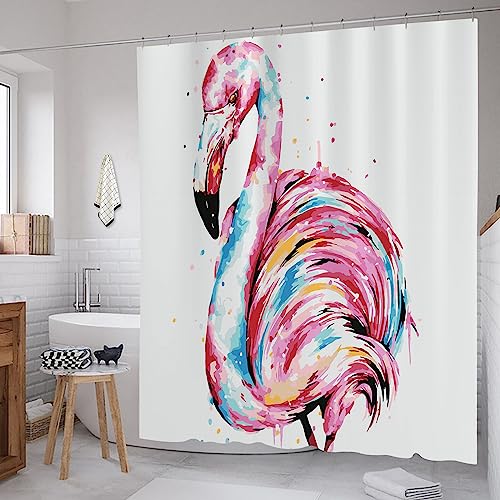 Yomane SHOWERCURTAIN72 Shower Curtain Set 72X72 Inch Watercolor Flamingo thumb #5