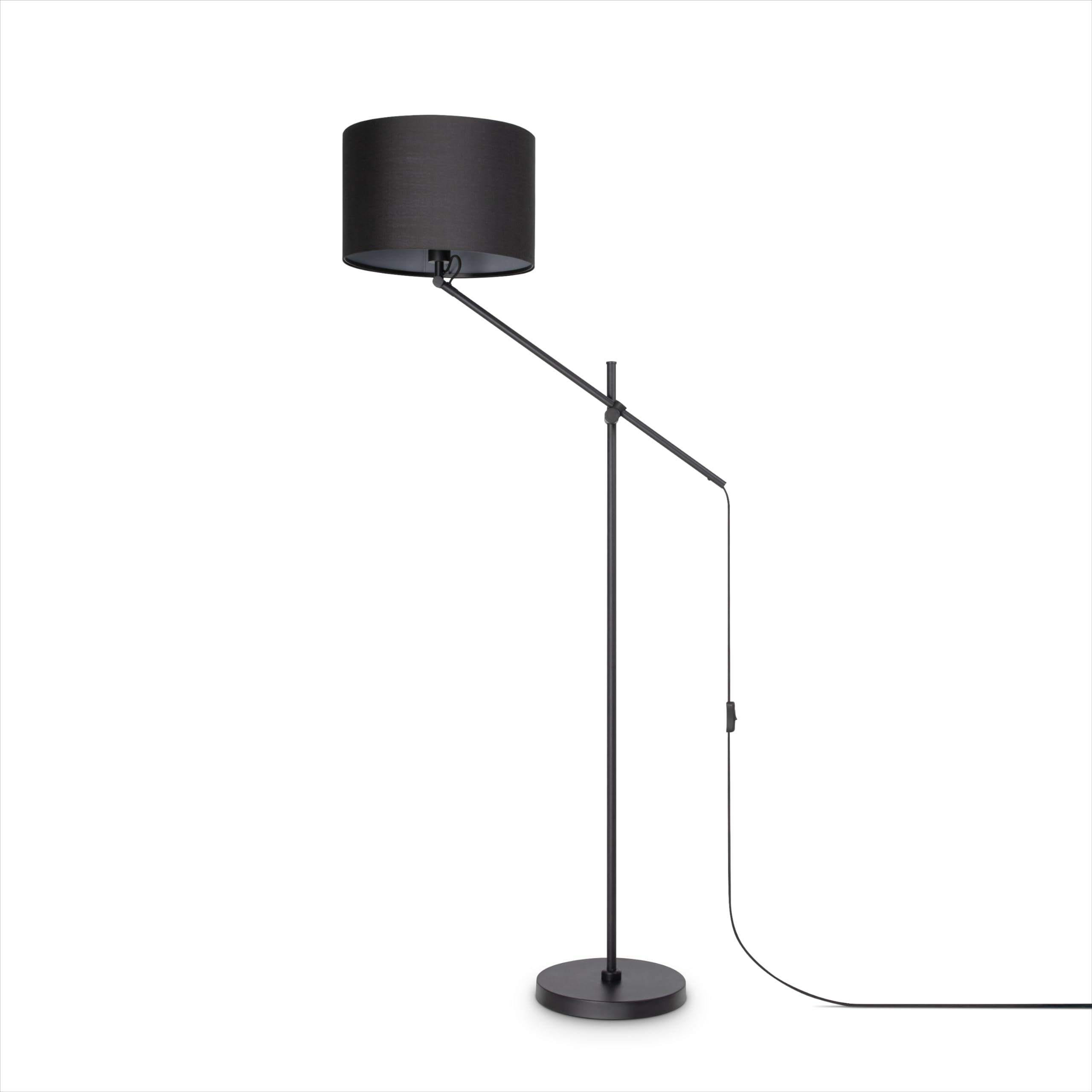 Paco Home Tischlampe Stehlampe Pendellampe Wohnzimmer Esszimmer Schlafzimmer Runder Schirm aus Stoff Modern Stylisch E27, Lampenart:Stehleuchte, Farbe:Schwarz-Grau