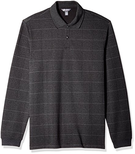 Van Heusen Men's Long Sleeve Jaspe Polo, Black, Large