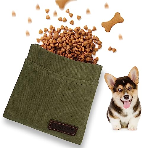 vsshe Leckerlitasche für Hunde, Freihändige Hundeleckerlitasche mit Automatischem Verschluss Futterbeutel Hundetraining Leckerlibeutel Klein Magnet Gassitasche für Katzenfutter Hundefutter Dunkelgrün