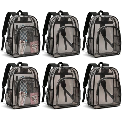 Image of Amylove 6 Pcs Clear Backpack bulk for Stadium Events Heavy Duty PVC Transparent Bookbag for College Workplace Security (17 Inches,Pure Black)