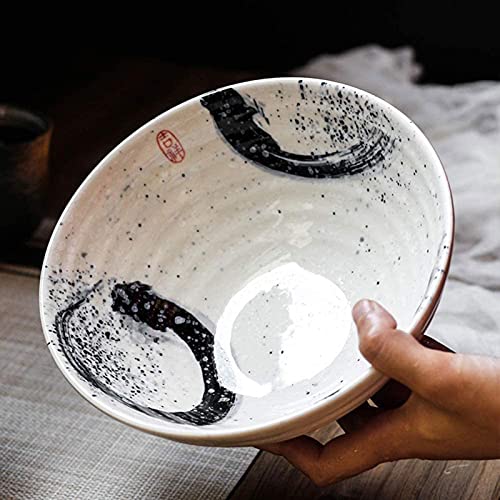 OQHAIR Japanese Ceramic Tableware Snack Dip Bowls Dishware,Household 7.5-inch Retro Bucket Bowl Speaker Bowl Large Capacity Bowl/Fruit Bowl/Soup Pot/Noodle Bowl/Cereal/Salad Bowl For Kit