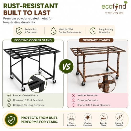 Image of ecofynd Heavy-Duty Metal Cooler Stand with 360 Rotating Wheels, Durable Rust-Resistant Frame, Easy Mobility, Ideal for Home, Office & Outdoor Use, Stable & Space-Saving Design (CLS001-BLK)