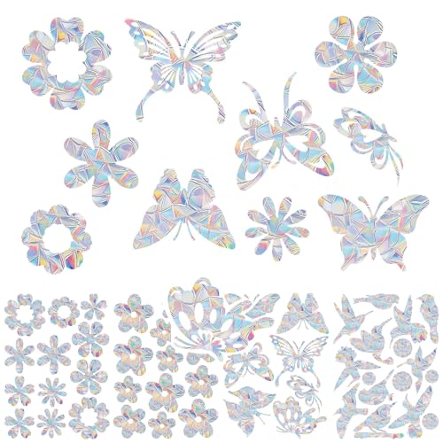 YUFFQOPC 48 pegatinas para ventana Prisma, diseño de atrapasueños, protección contra pájaros, protección contra impactos de pájaros, arco iris para ventanas, adsorción electrostática, decoración para