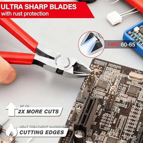 Image of HAUTMEC 5 inch Precise Small Flush Cutters of Engineer Wire Cutters Pliers 2PCS Side Cutters with Location Pin for Fine Shearing, Perfect for Circuit Board Cutting, Electronic Components, HT0327-2PC