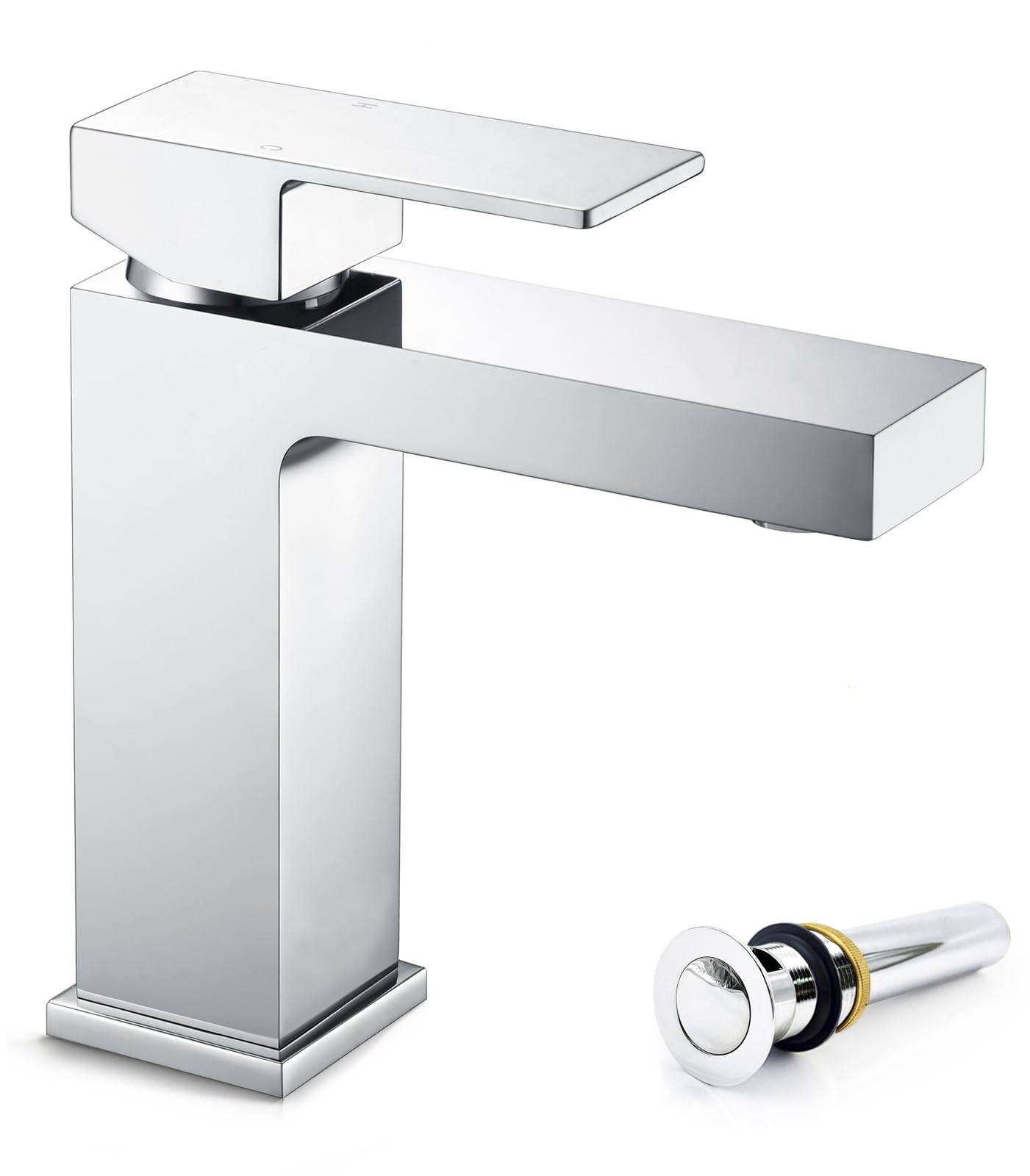 Chrome Bathroom Faucet Single Hole, ORLANDO Single Handle Bathroom Sink Faucet, Brass Vanity Faucet with Drain Assembly Supply Line, Deck Plate Included