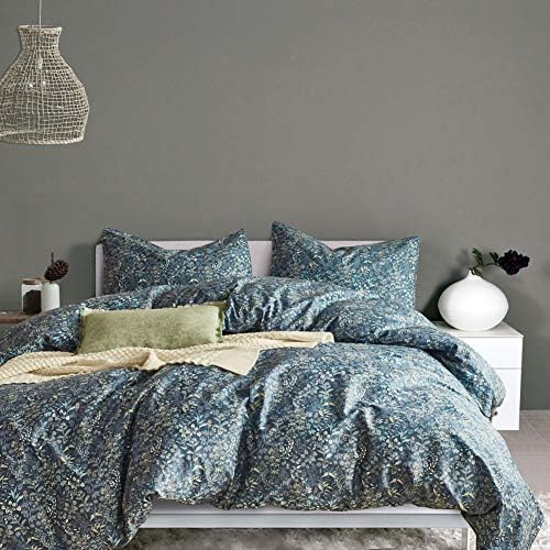mixinni Floral Duvet Cover Queen Flower Pattern Blue Duvet Cover Set Garden Style Bedding Comforter Cover Set with Zipper Closure-Luxury Quality Soft Durable Easy Care (3pcs, Queen/Full Size)