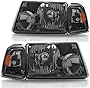 DWVO Headlights Assembly Compatible with 2001-2011 Ford Ranger Headlamp Replacement Chrome Housing Smoke Lens Amber Reflector