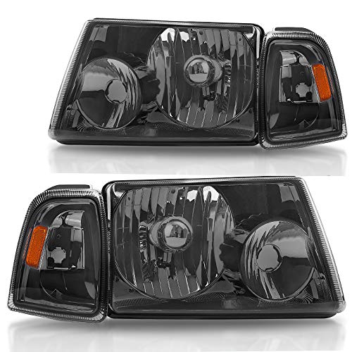 DWVO Headlights Assembly Compatible with 2001-2011 Ford Ranger Headlamp Replacement Chrome Housing Smoke Lens Amber Reflector