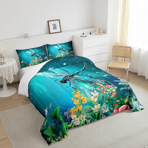 Image of Feelyou Dragonfly Bedding Set Queen Size 3Pcs for Boys Girls Children