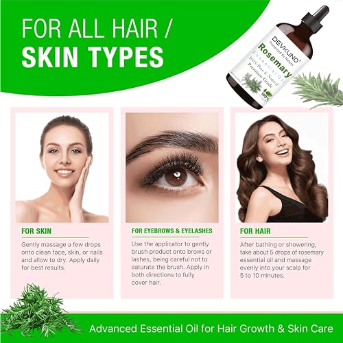 Image of Rosemary Essential Oil For Hair Growth for Women & Men | Reduce Acne| Moisturize Skin | For All Skin & Hair Types (30 ml)