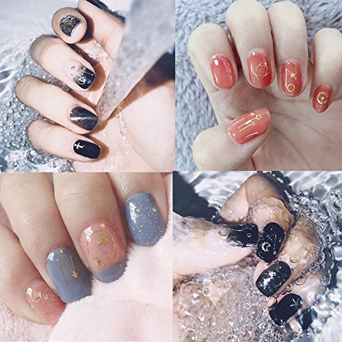 Metallic Star Moon Nail Art Stickers Decals Nail Art Supplies 3D Self-Adhesive Nail Stickers Feather Geometric Chain Letter Nails Supply Design Gold Nail Art Sticker Manicure Tips Nail Decoration 5 Sheets #TOP3