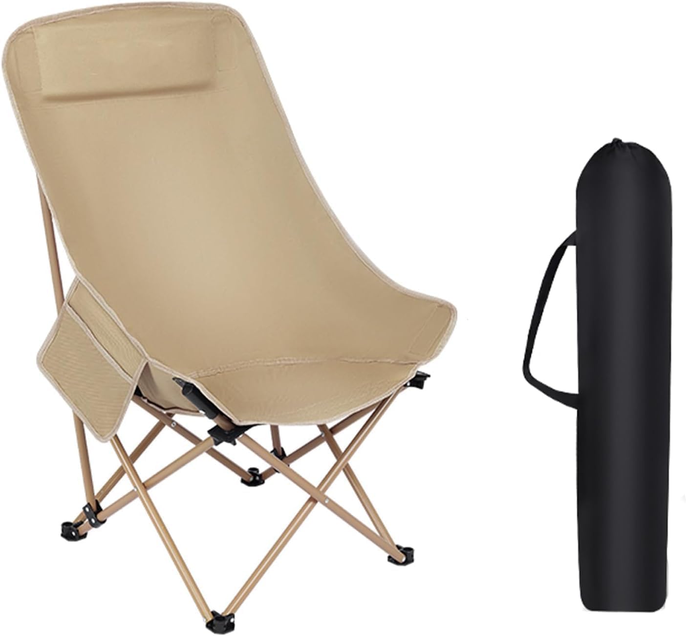Portable Folding Camping Chair High Back 90–145° Adjustable Lightweight Outdoor Foldable Chair with Side Pocket | Compact Travel Moon Chair for Camping, Beach, Picnic, Garden & Balcony (Beige)-image-25