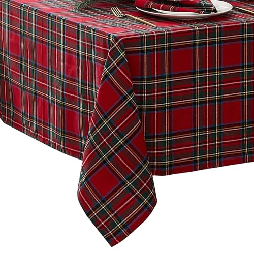 Elrene Home Fashions Stowe Tartan Holiday Plaid Christmas/Winter Cotton Rectangle Tablecloth, 60"x84", Red