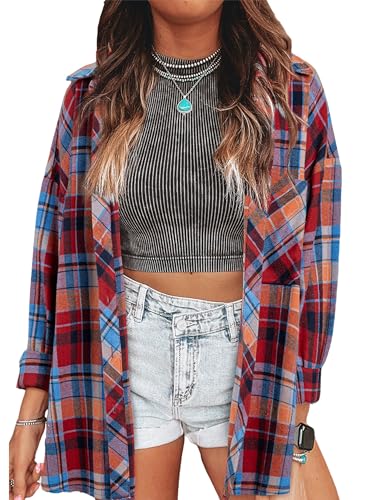 HangNiFang RedOrange Oversized Flannel