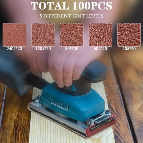 BIGP Schleifpapier-Set 100 Stück (80 x 133 mm) mit Klettverschluss | 5 Körnungen 40-240 | Für Multischleifer & Schwingschleifer | Holz, Metall, Farbe | 8-Loch Staubabsaugung