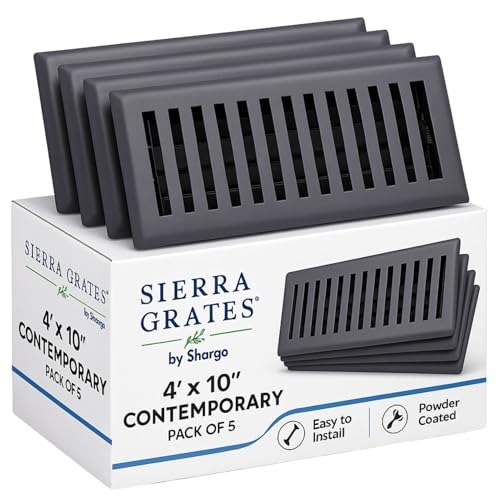 Sierra Grates 4" x 10" Contemporary Design Floor Register in Granite Grey Finish with Air Filter - Vent Covers for Home Floor- Decorative Air Vent Covers (Duct Opening) - Case of 5 by Sierra Grates - Used condition - CA$39.59
