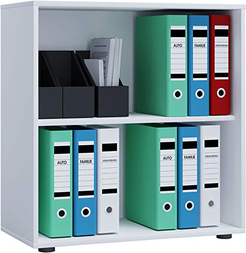 VCM Holzregal stehend | platzsparender Aktenschrank | Maße ca. B. 70 x H. 74 x T. 37 cm | Elegantes Regal stehend | Büroregal – Lona 2 Fach Weiß