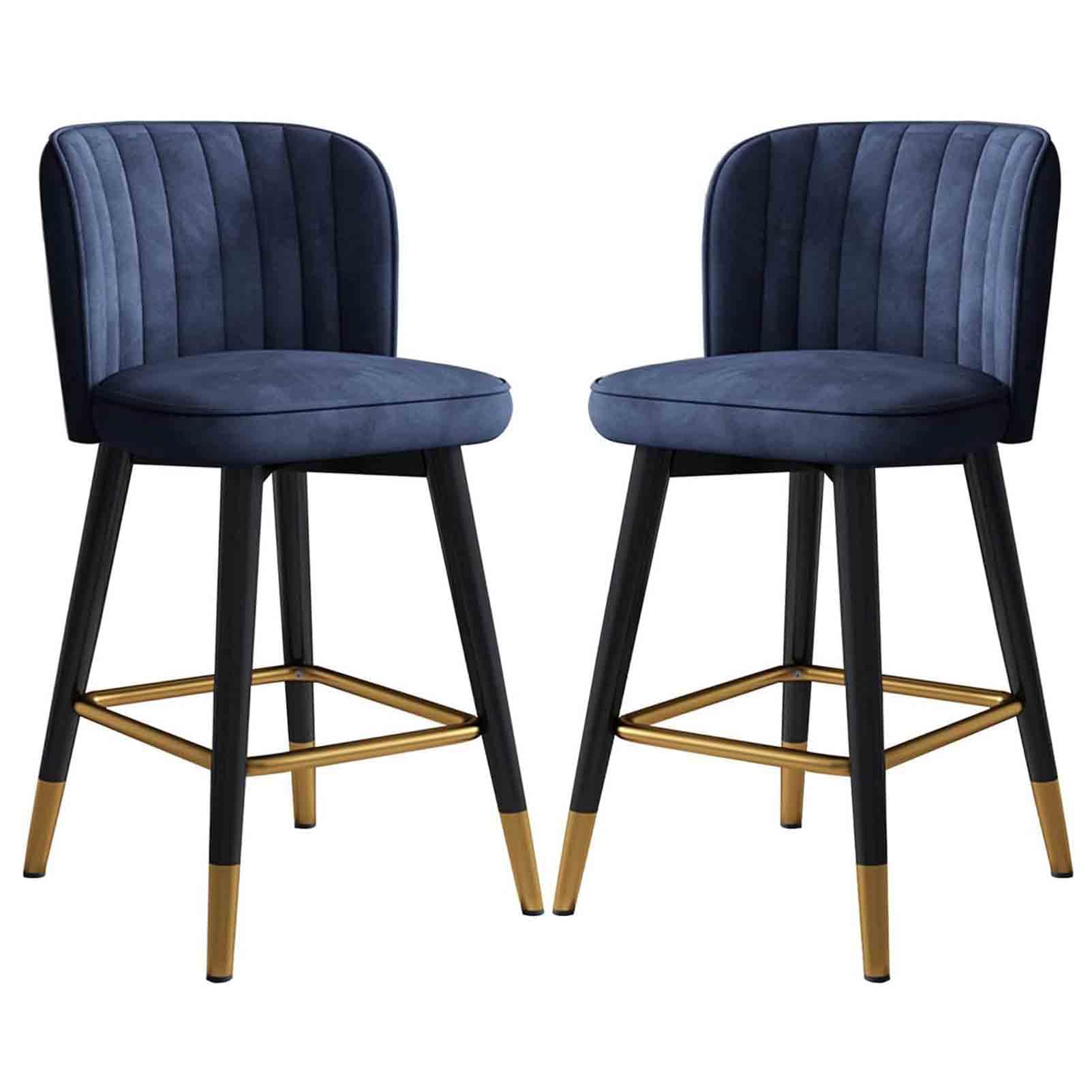 IUokLU Velvet Upholstered Swivel Bar Stools High Bar Chairs with Footrest and Backrest for Kitchen Counter Bar Blue 75cm(Blue-75cm)