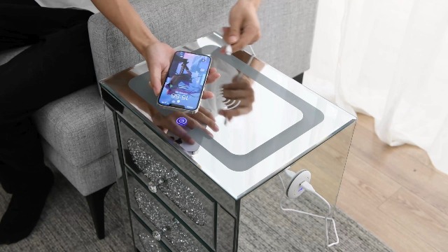 Amazon.com: COSVALVE Silver Nightstand, Mirrored End Table with