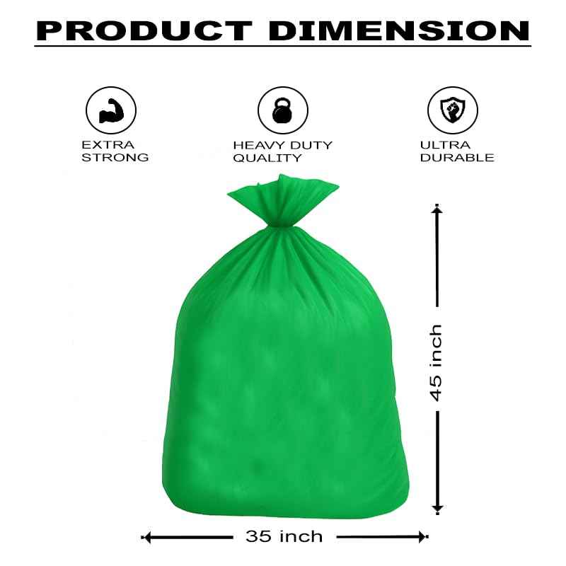 Image of ELLA Garbage Covers 35 x 45 Inches - Green - Pack of 10 - Tear-Resistant, Multipurpose Trash Bags - Ideal for Home, Hotel, Office & Institutional Use With Check Duster Cloth Free